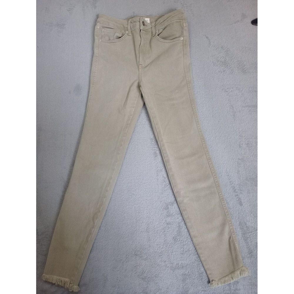 We The FREE PEOPLE Raw Hem Jeans Green High Rise Jegging Skinny Army Olive Sz 27
